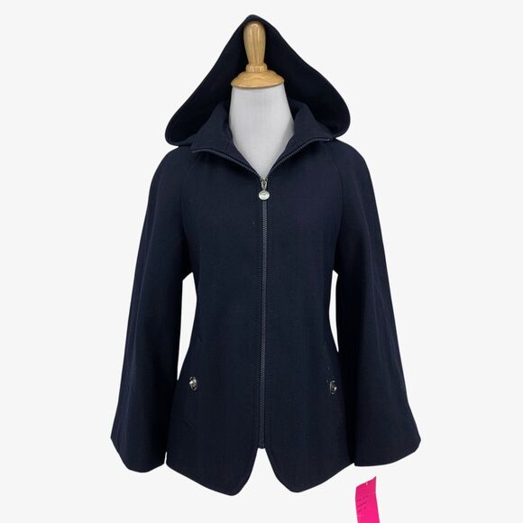 Betsey Johnson Jackets & Blazers - Betsy Johnson Coat Womens XS Extra Small Navy Wool Blend Hooded Full Zip Jacket